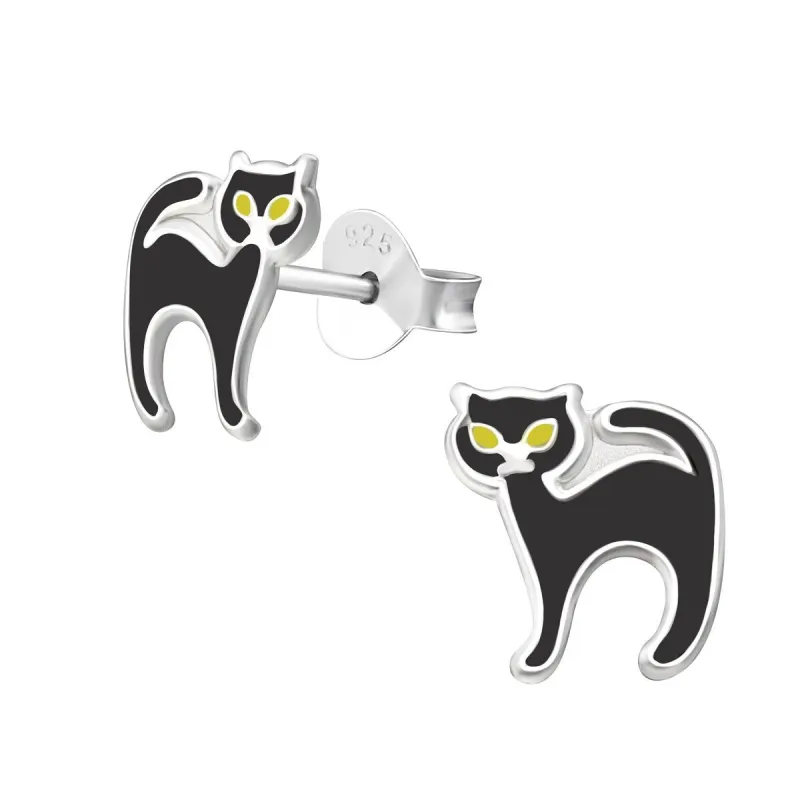 Sterling Silver Black Cat Stud Earrings sold by Zulily