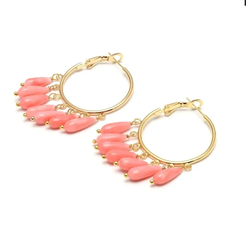 Goldtone & Pink Coral Teardrop Hoop Earrings sold by Zulily