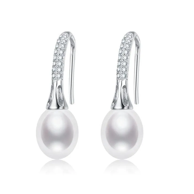 Oval White Freshwater Pearl Cubic Zirconia Threader Earrings sold by Zulily