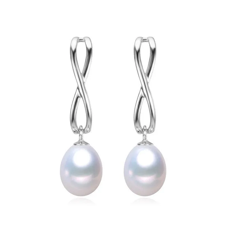 Sterling Silver Infinity White Freshwater Pearl Drop Earrings sold by Zulily
