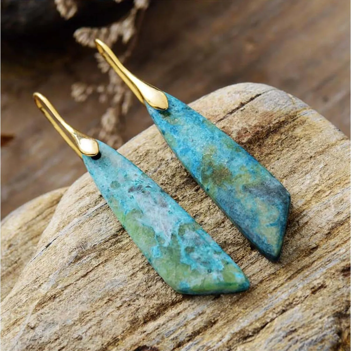 Natural Blue Green Jade Angular Drop Earrings sold by Zulily product image thumbnail 3