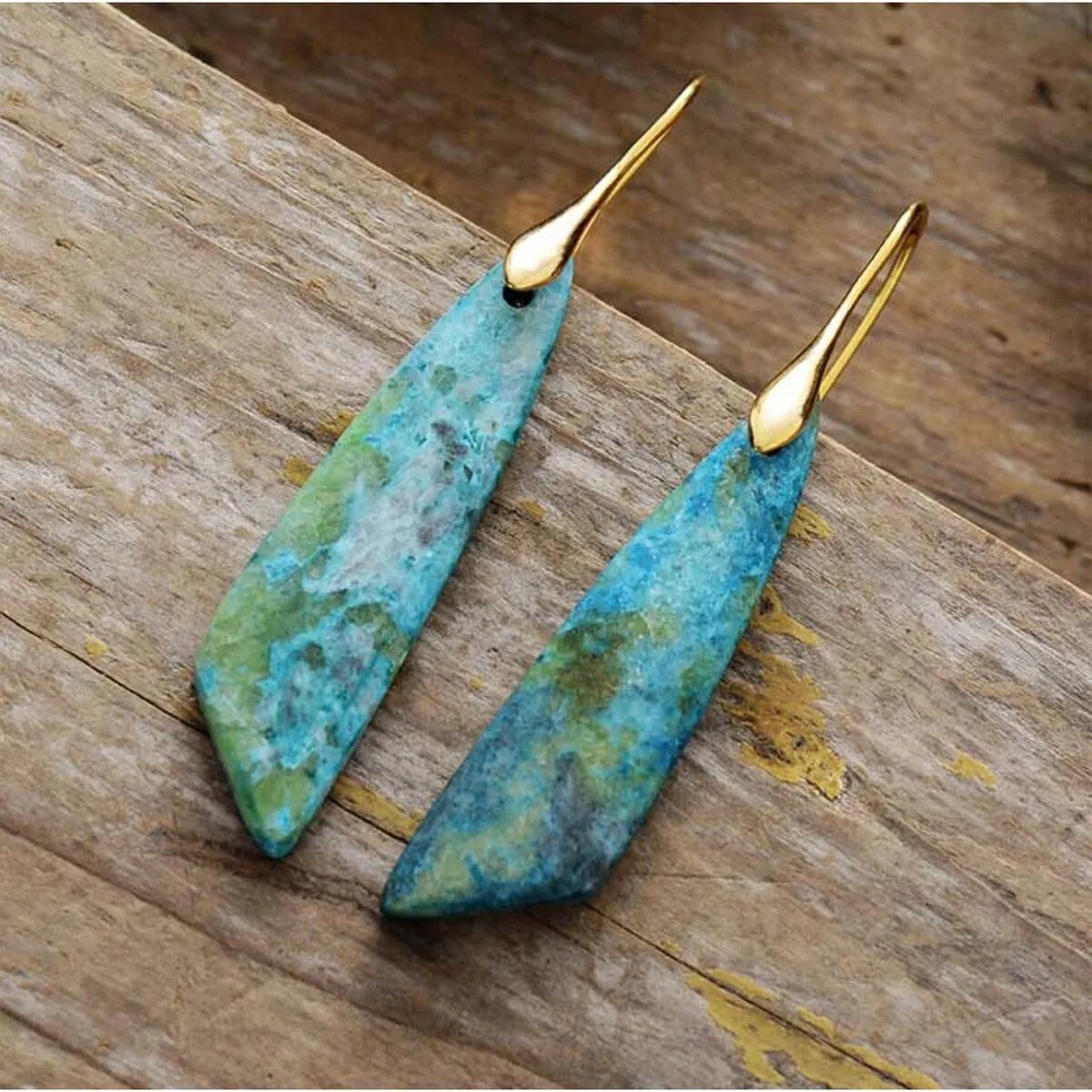 Natural Blue Green Jade Angular Drop Earrings sold by Zulily product image thumbnail 2