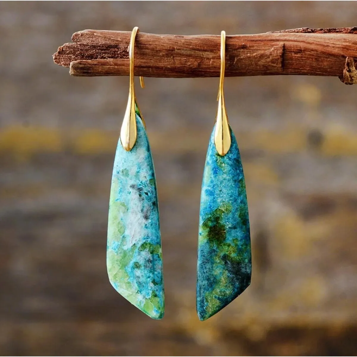 Natural Blue Green Jade Angular Drop Earrings sold by Zulily