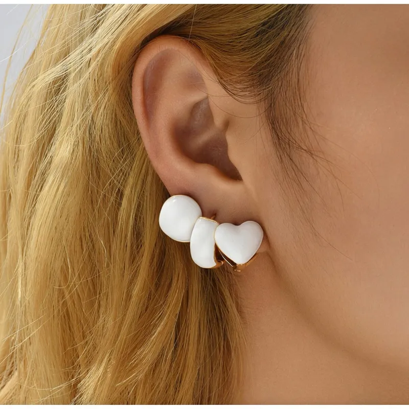 Goldtone White Heart & Circular Set Of 3 Hoop Earrings sold by Zulily