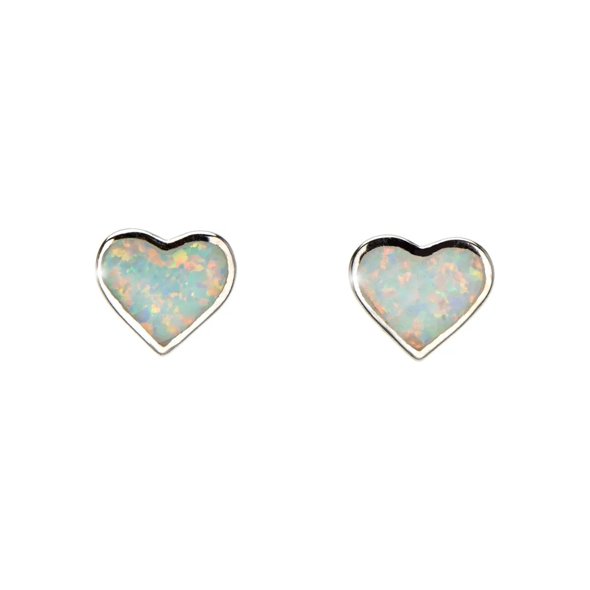 Sterling Silver White Opal Heart Stud Earrings - 9mm sold by Zulily