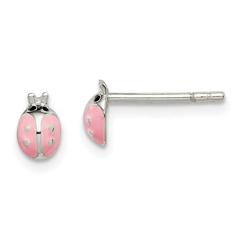 Curata 925 Sterling Silver Polished 4x6mm Pink Enamel Ladybug Post Earrings sold by Zulily