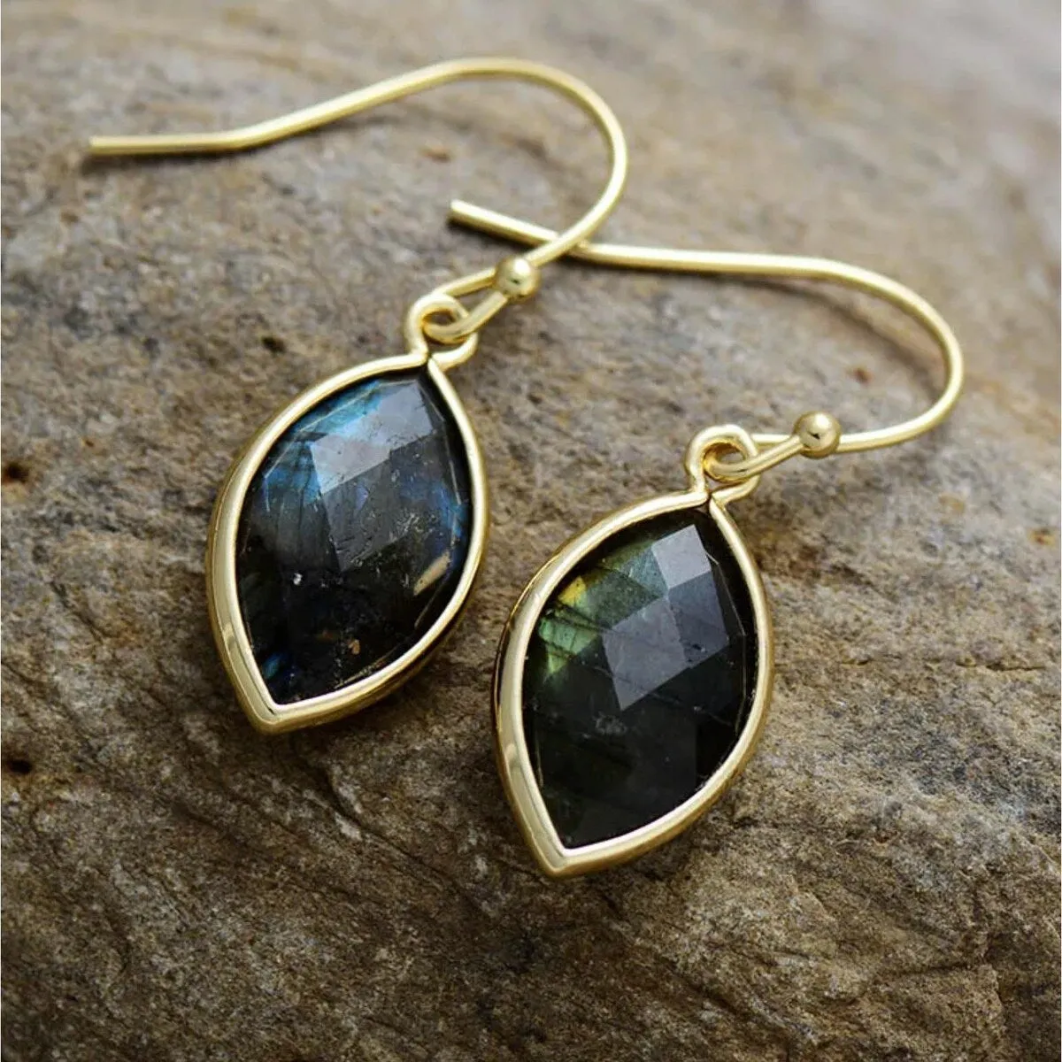Goldtone Labradorite Marquis Drop Earrings sold by Zulily product image thumbnail 2