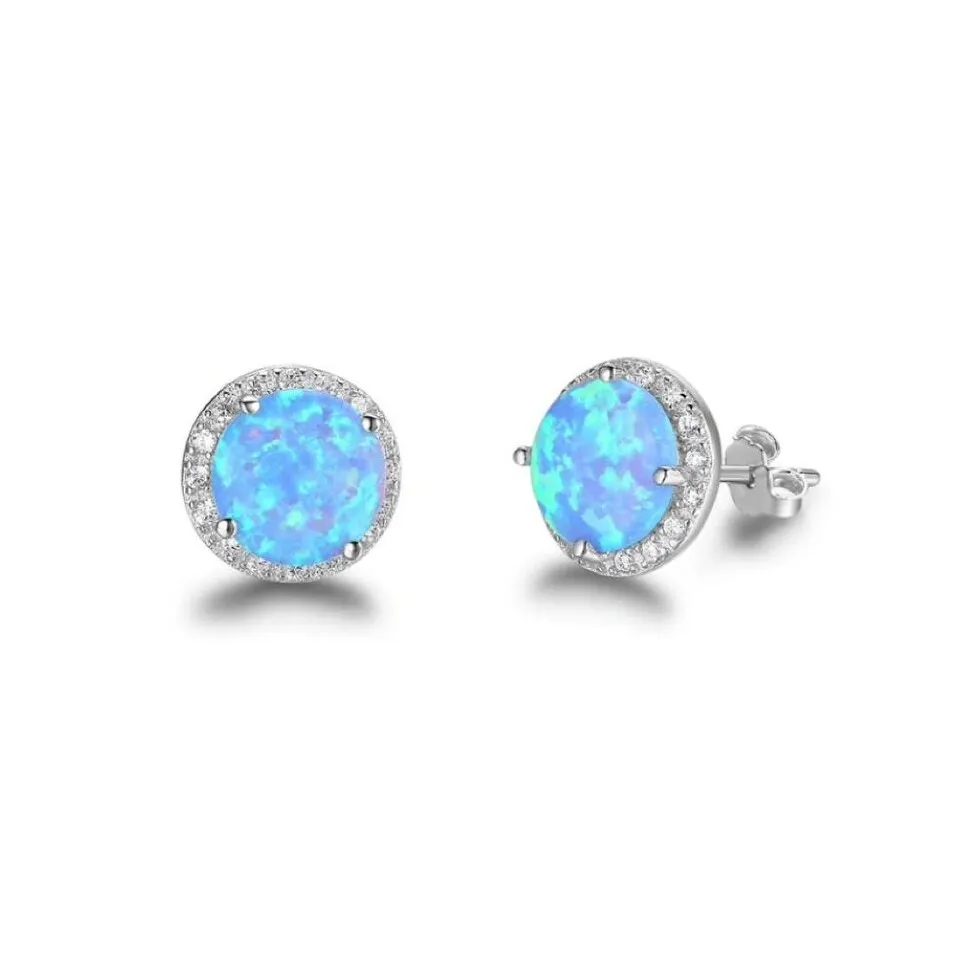 Sterling Silver Blue Lab Opal Halo Stud Earrings sold by Zulily