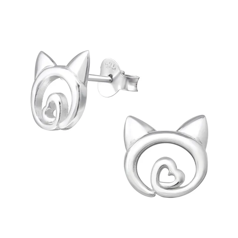 Sterling Silver Cat Heart Stud Earrings sold by Zulily