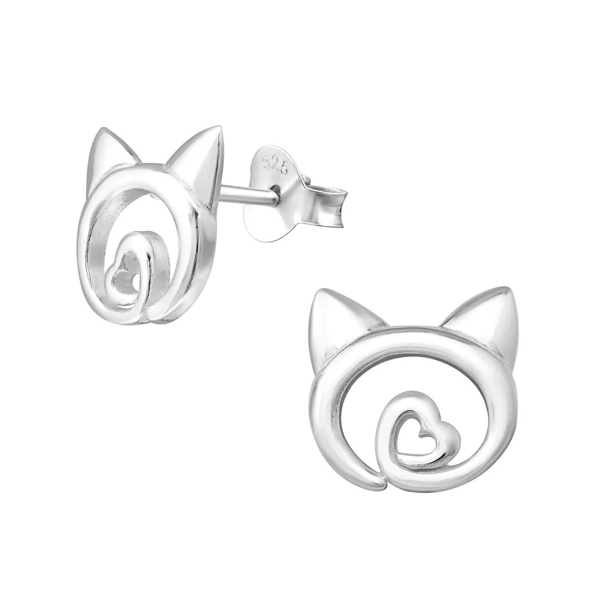 Sterling Silver Cat Heart Stud Earrings sold by Zulily