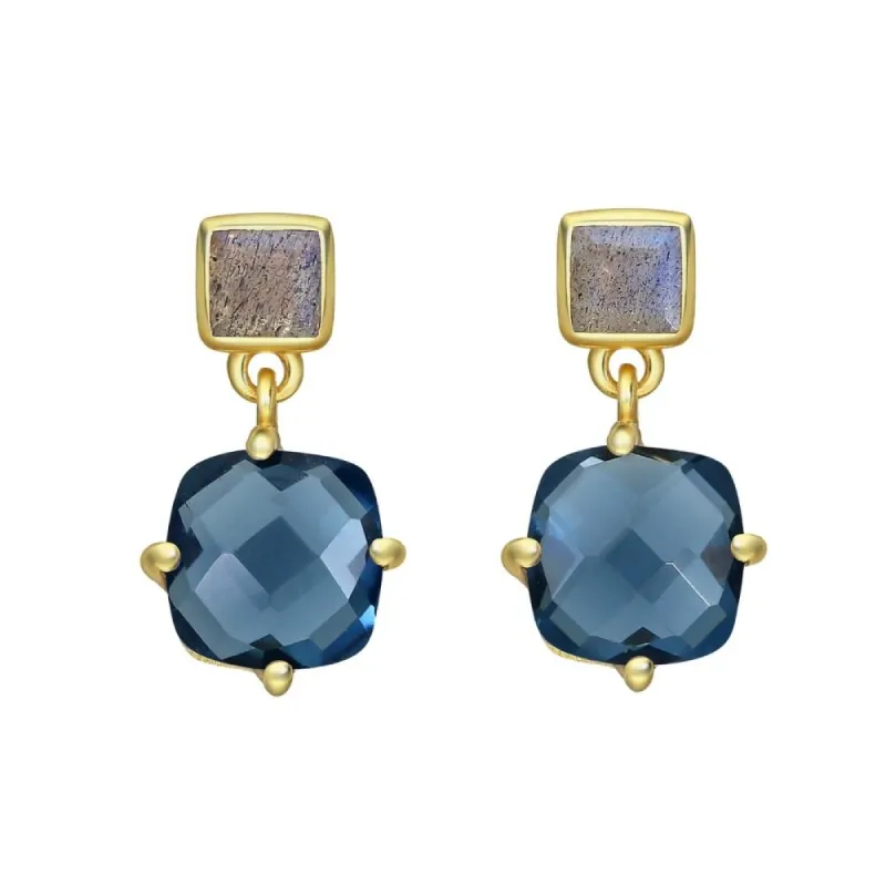 Sterling Silver & Gold Plated Faceted Blue Iolite & Square Labradorite Drop Stud Earrings sold by Zulily