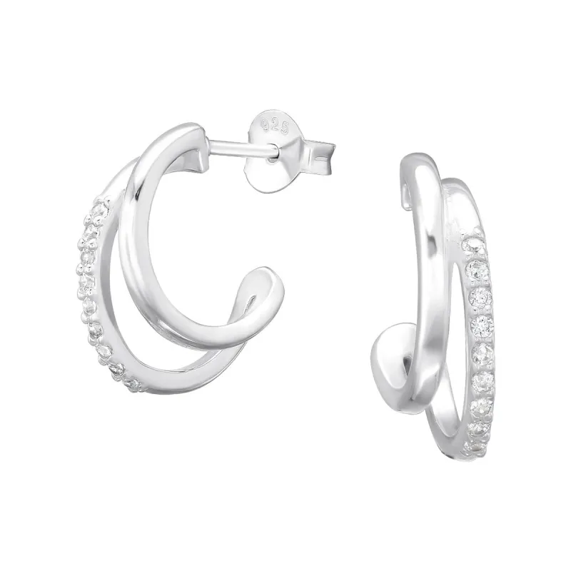 Sterling Silver Dual Huggie Stud Earrings with CZ sold by Zulily
