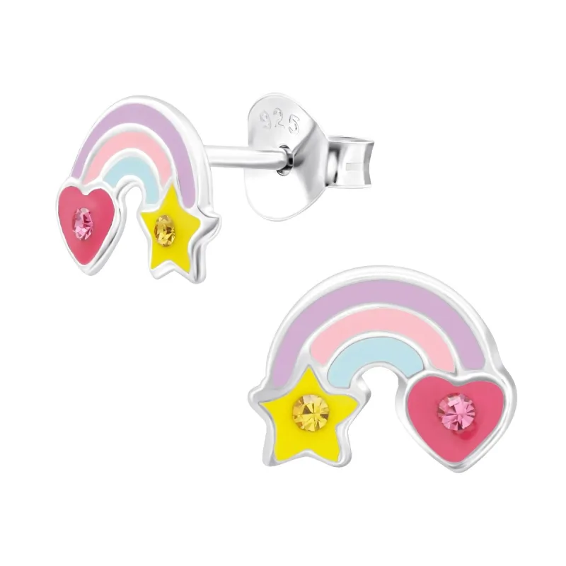 Sterling Silver Multi-Colored Rainbow, Heart & Star Stud Earrings sold by Zulily