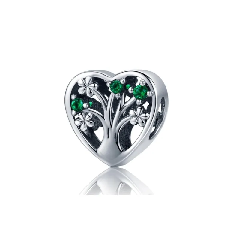 Sterling Silver Green Cubic Zirconia Heart And Tree Charm Bead sold by Zulily