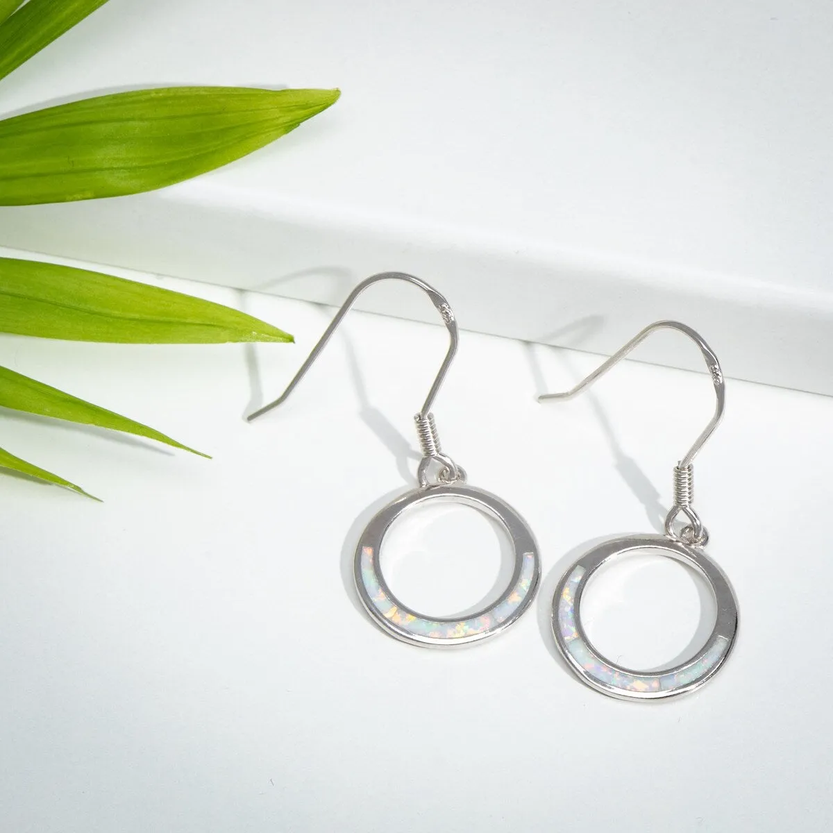 Sterling Silver Open Circle Drop Earrings with Lab-Created Opal sold by Zulily product image thumbnail 2