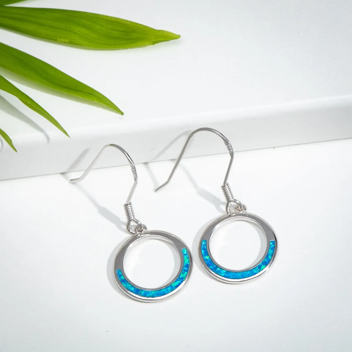 Sterling Silver Open Circle Drop Earrings with Lab-Created Opal sold by Zulily