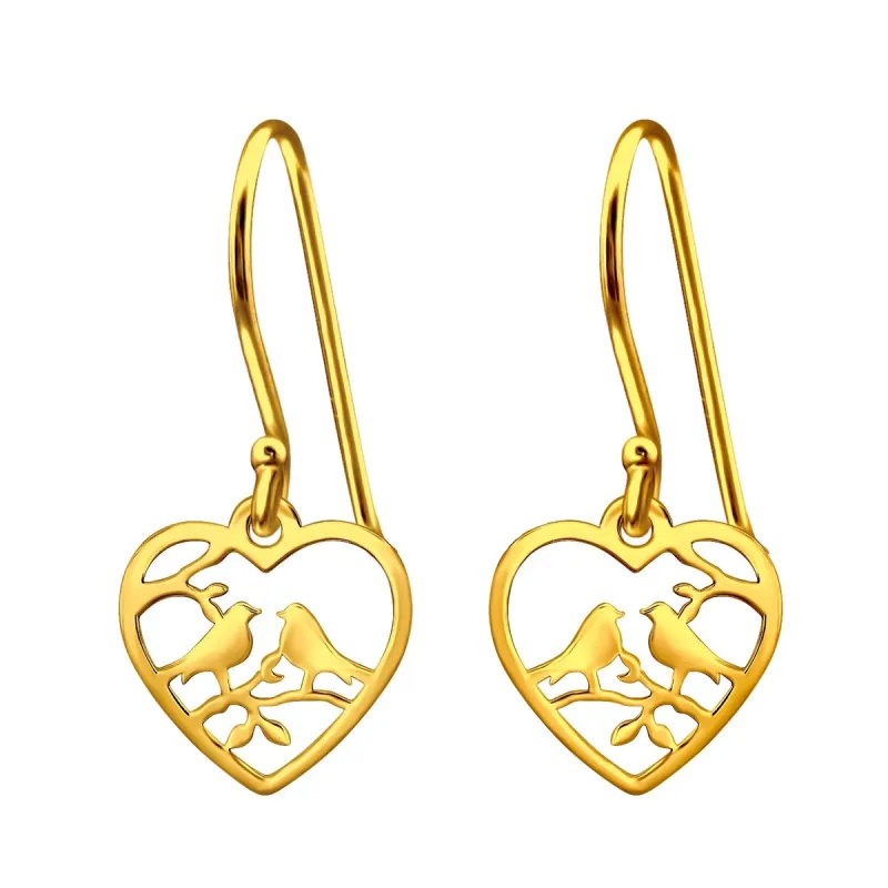Sterling Silver 18k Gold-Plated Love Bird Heart Drop Earrings sold by Zulily
