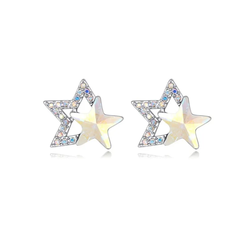 Silvertone Dual Star Stud Earrings with Swarovski Crystal sold by Zulily