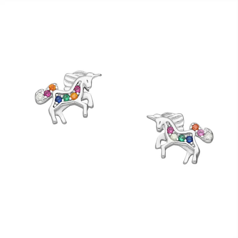 Sterling Silver Multi Colored Cubic Zirconia Unicorn Stud Earrings sold by Zulily