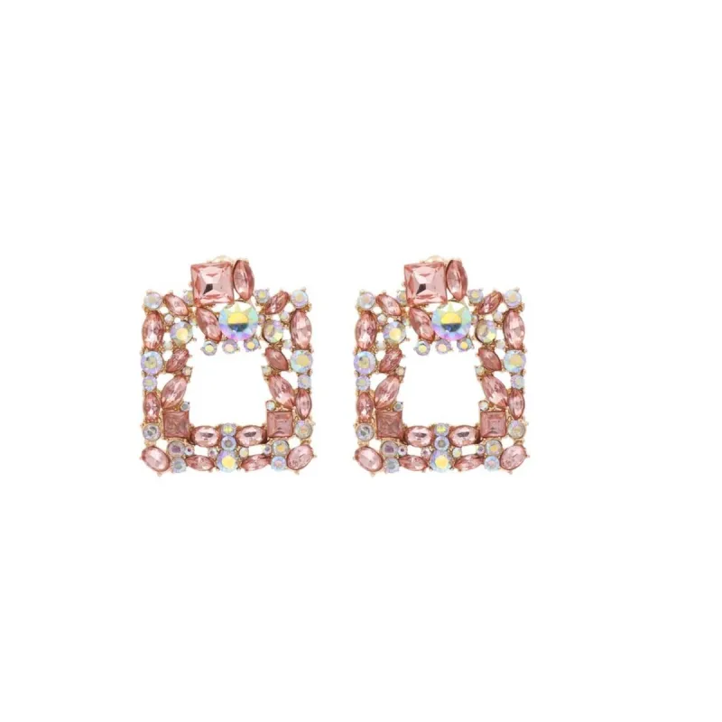 Pink & Iridescent Geometric Crystal Square Earrings sold by Zulily