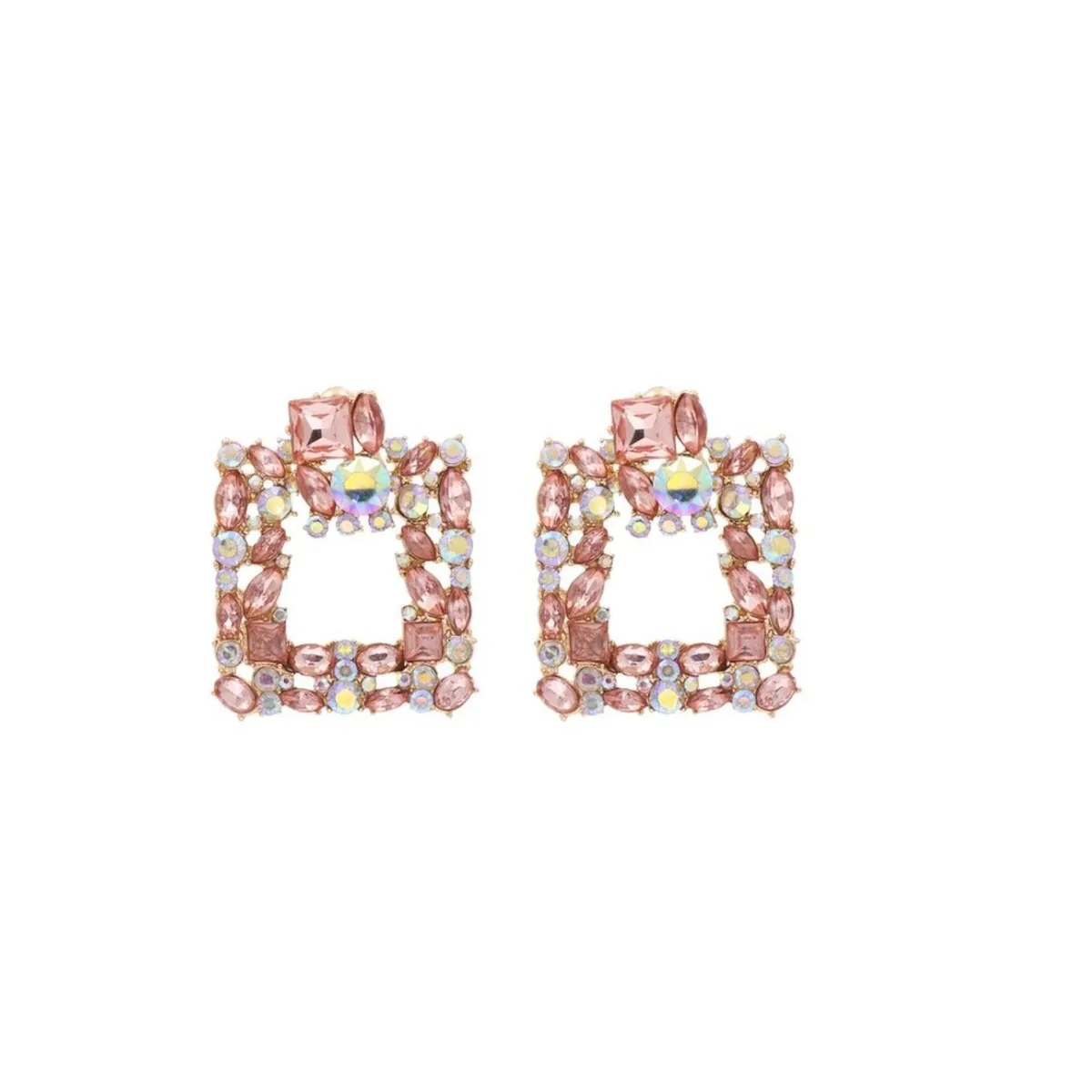 Pink & Iridescent Geometric Crystal Square Earrings sold by Zulily