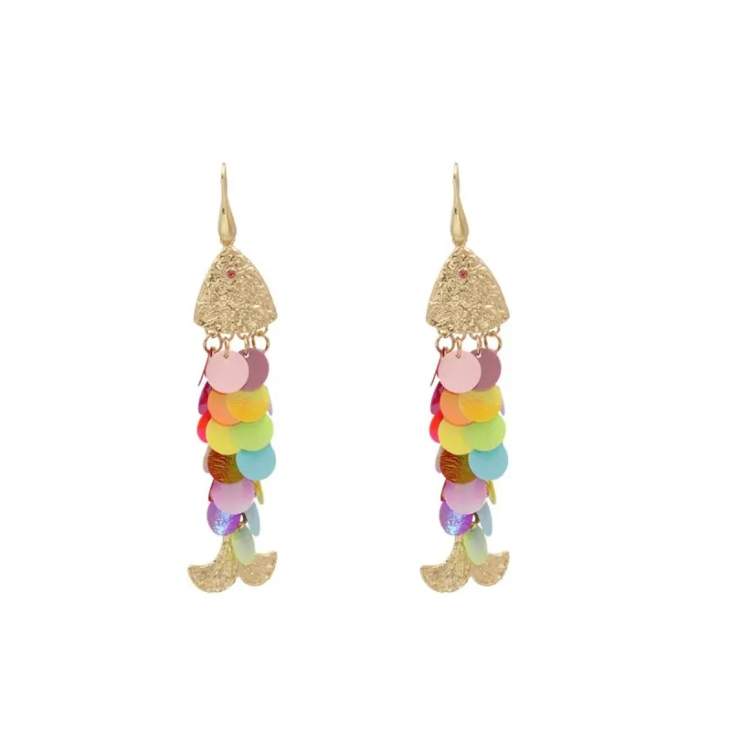 Goldtone & Multi Coloured Scaled Fish Drop Earrings sold by Zulily