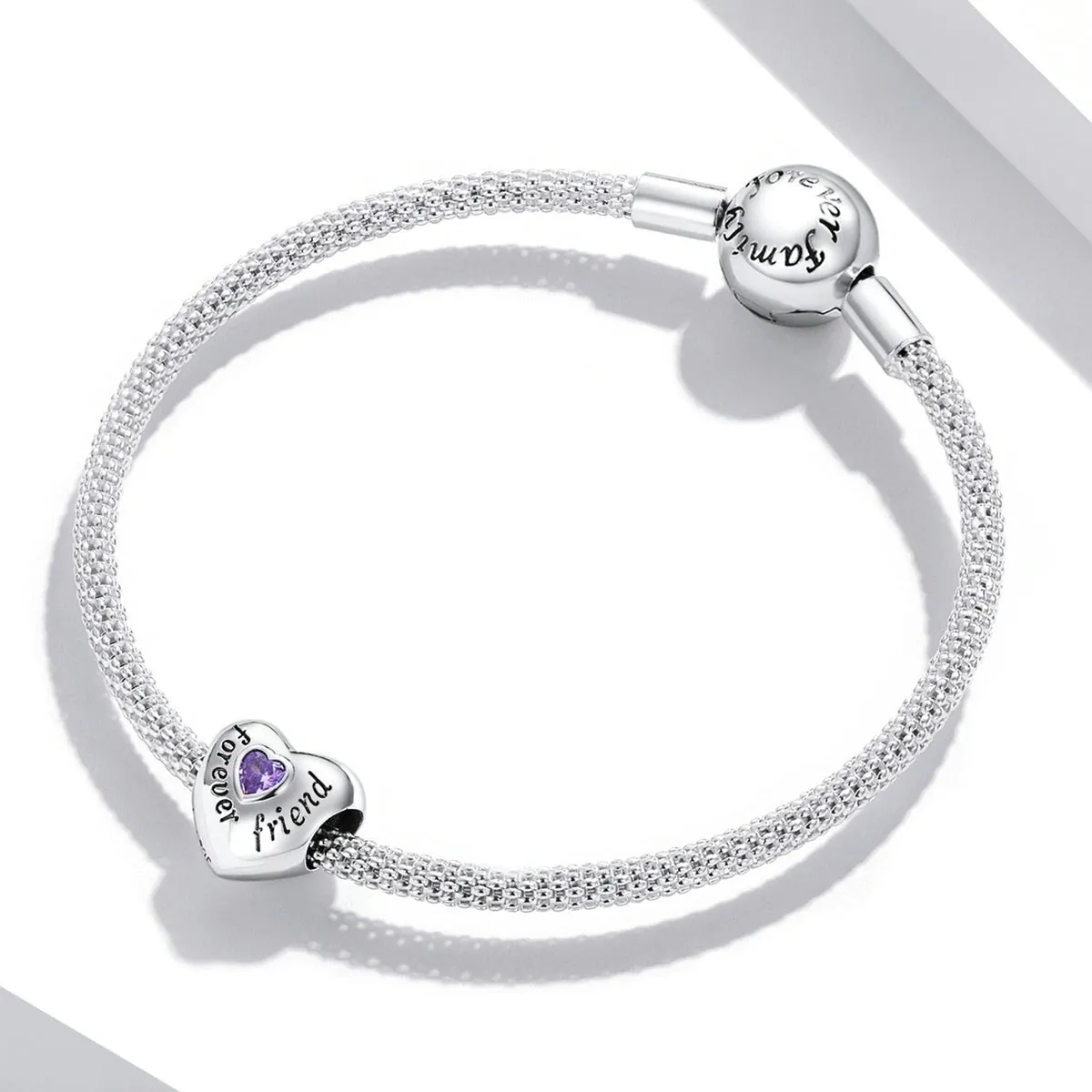 Purple Cubic Zirconia & Sterling Silver 'Forever Friend' Heart Charm sold by Zulily product image thumbnail 3
