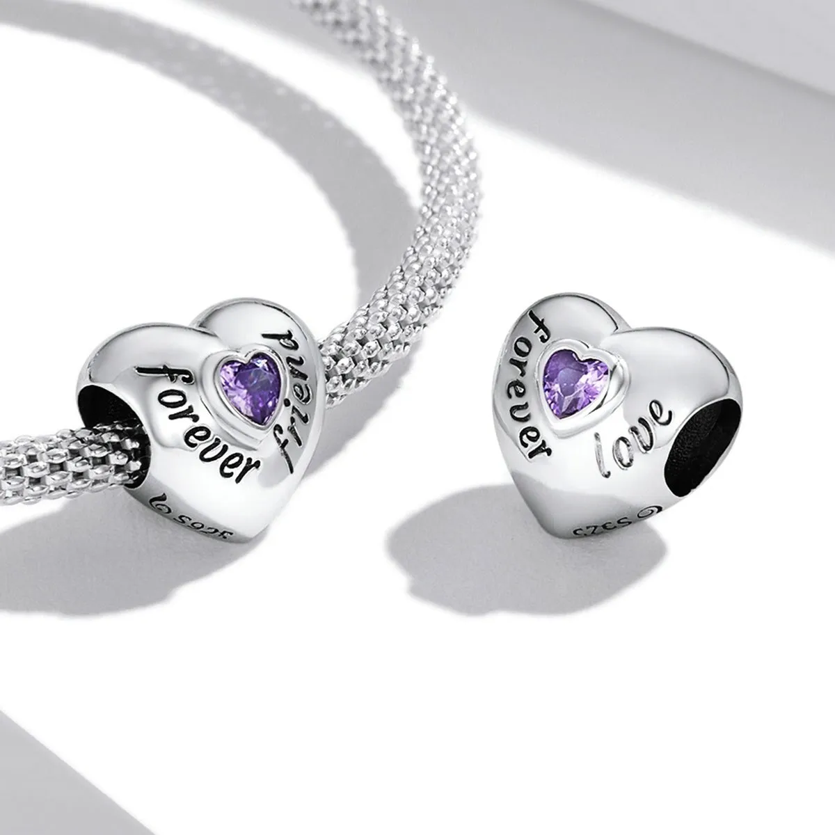Purple Cubic Zirconia & Sterling Silver 'Forever Friend' Heart Charm sold by Zulily product image thumbnail 2