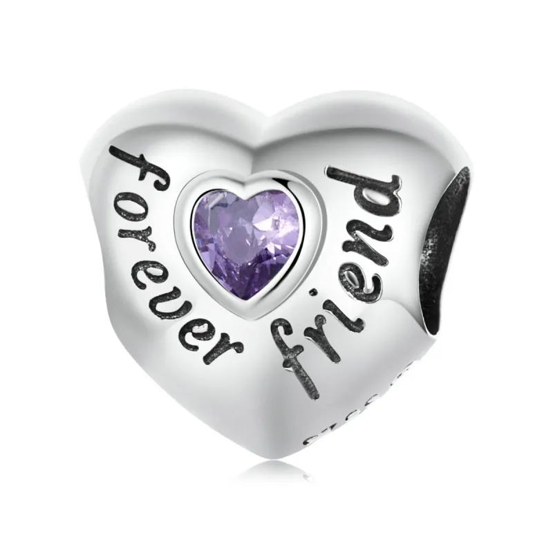 Purple Cubic Zirconia & Sterling Silver 'Forever Friend' Heart Charm sold by Zulily
