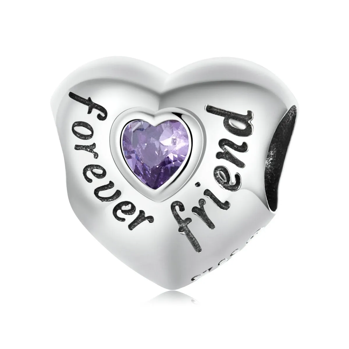 Purple Cubic Zirconia & Sterling Silver 'Forever Friend' Heart Charm sold by Zulily