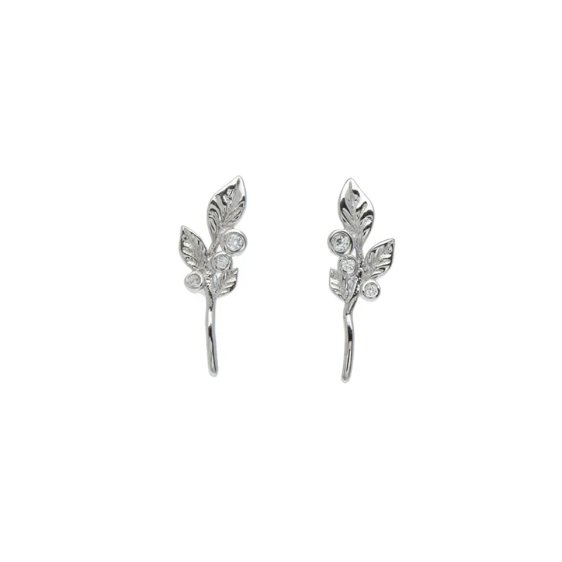 Sterling Silver Cubic Zirconia Leaf Branch Stud Earrings sold by Zulily