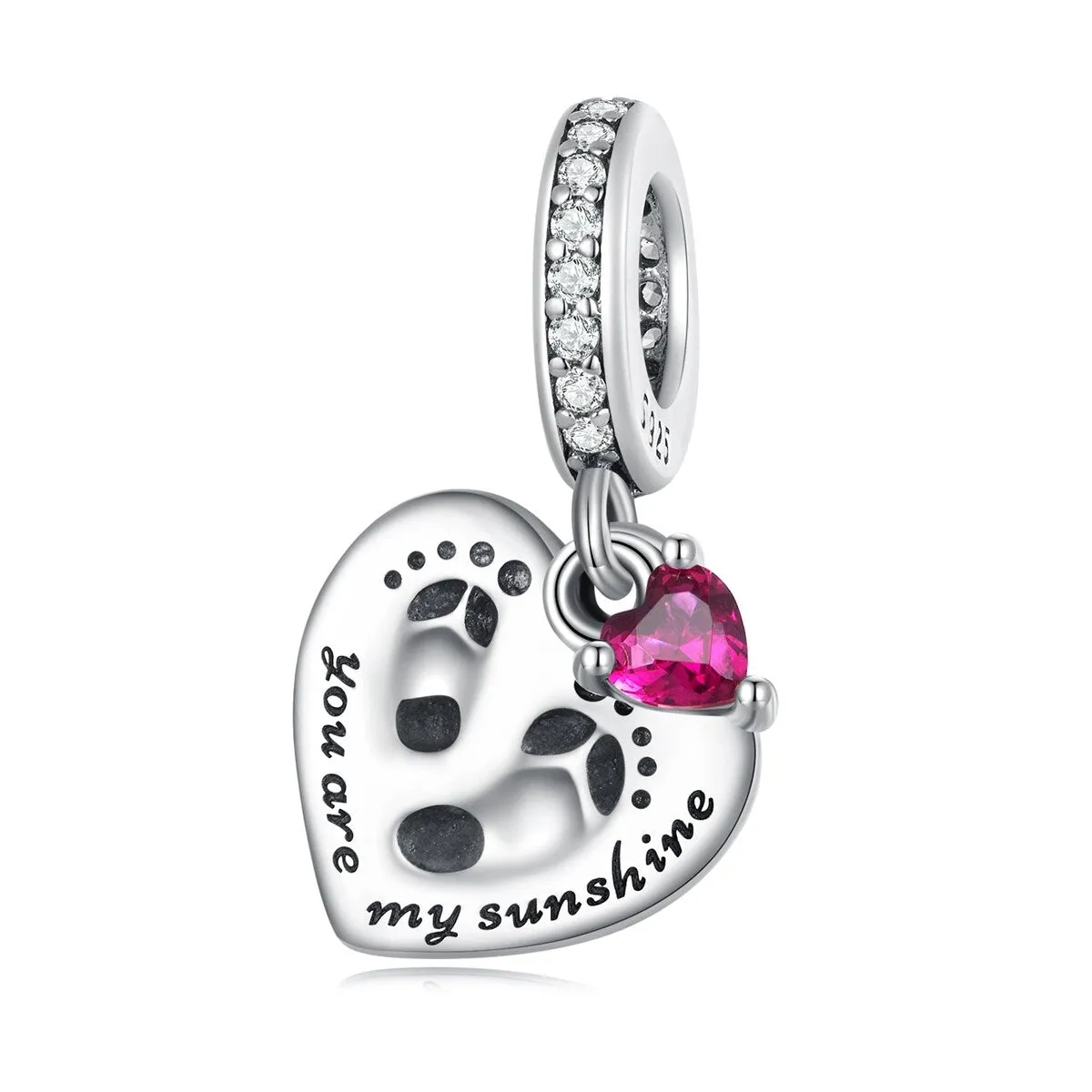 Cubic Zirconia & Sterling Silver Heart & Foot Print Charm sold by Zulily