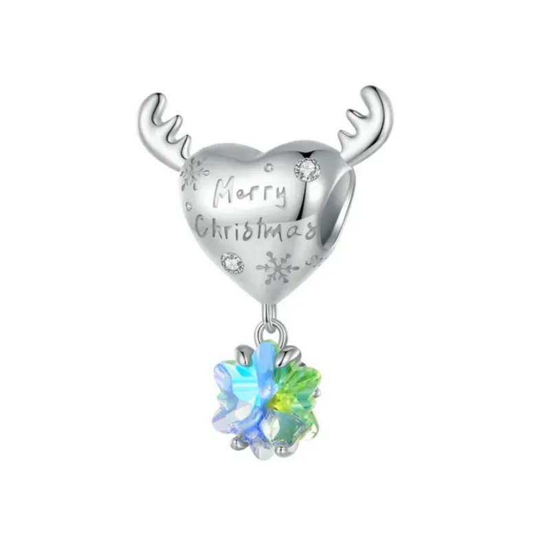 Sterling Silver 'Merry Christmas' Heart with Antlers & CZ Snowflake Dangling Charm sold by Zulily