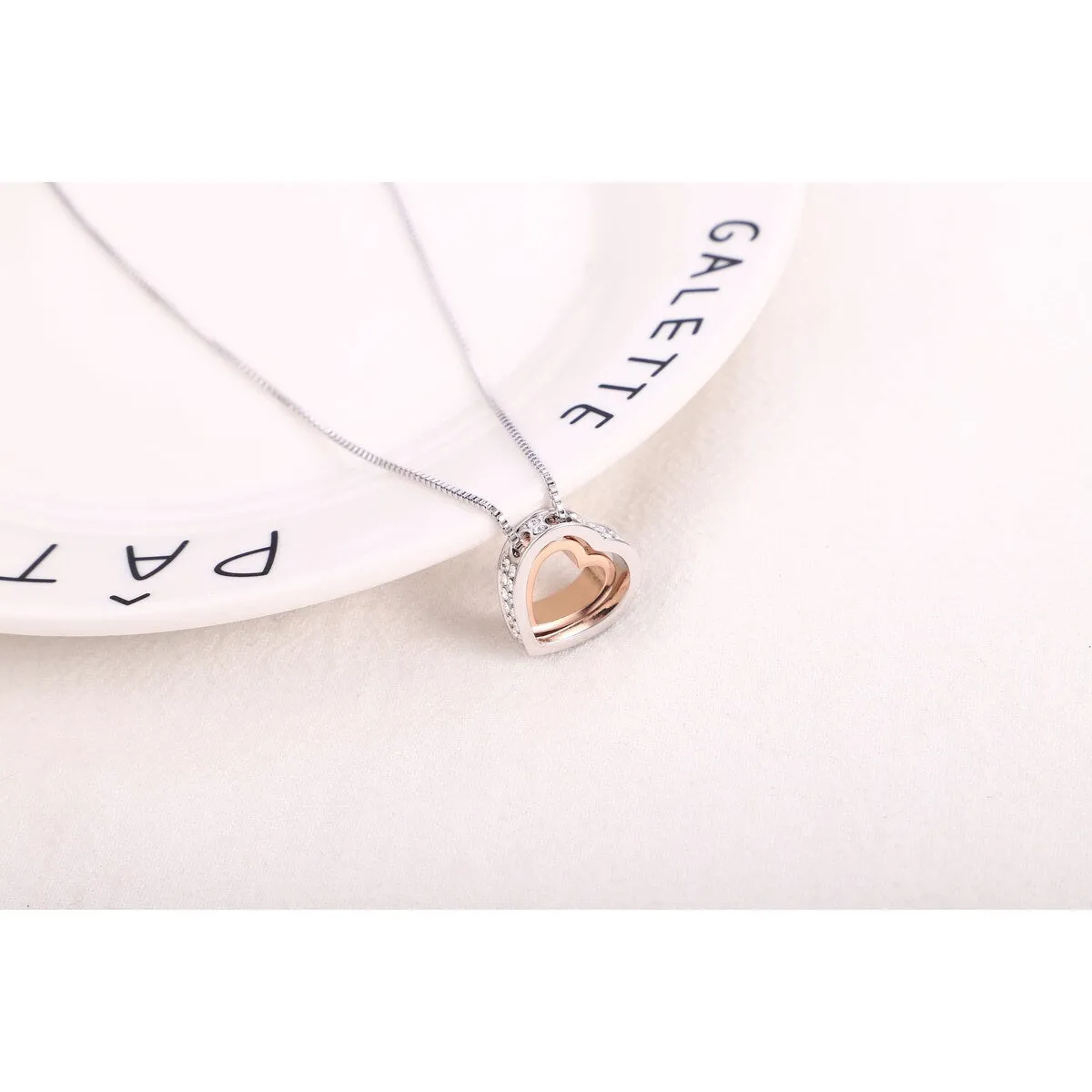 Two-Tone 18K Gold made with crystals from Swarovski Heart Necklace Inscribed "Love You" / ROSE sold by Zulily product image thumbnail 4