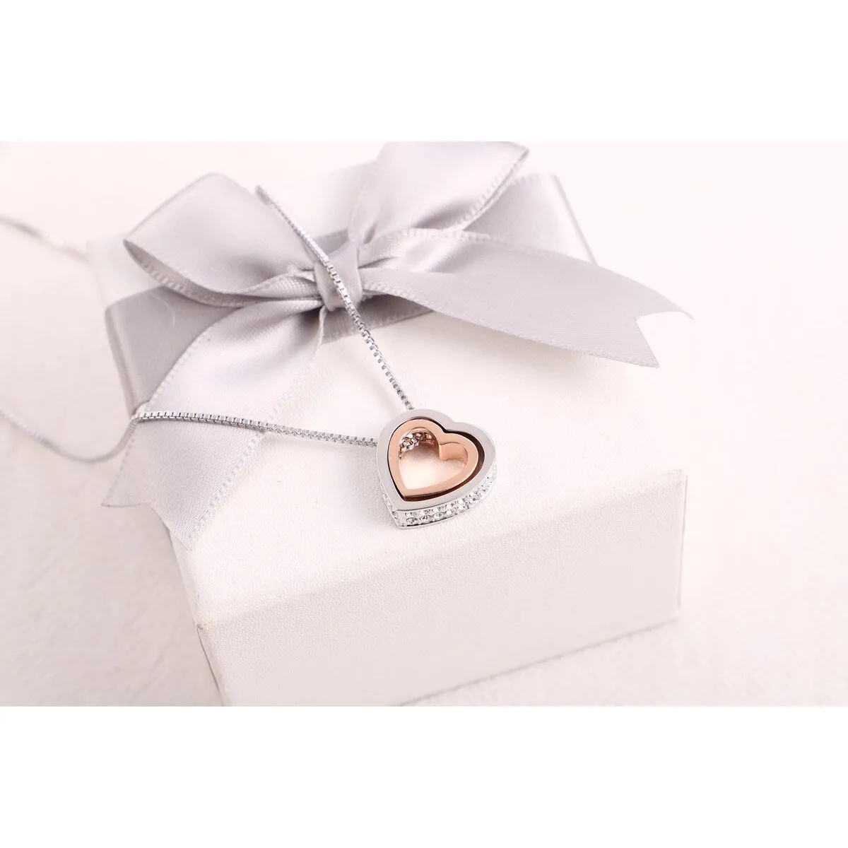 Two-Tone 18K Gold made with crystals from Swarovski Heart Necklace Inscribed "Love You" / ROSE sold by Zulily product image thumbnail 3