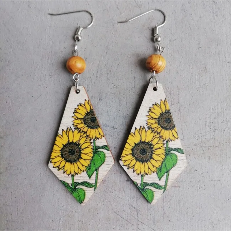 Wooden Bead & Sunflower Drop Earrings sold by Zulily