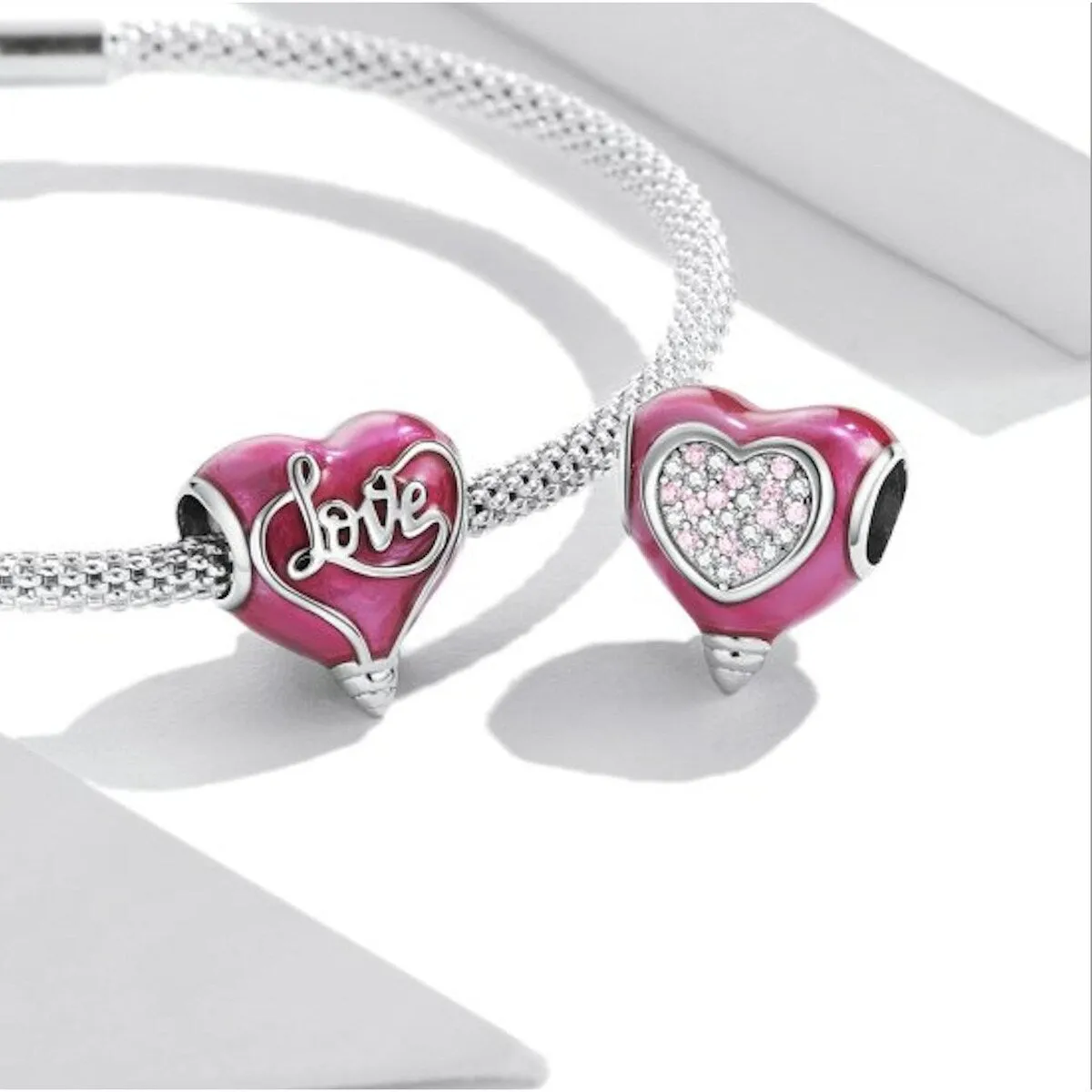 Bright Pink Sterling Silver & CZ Pave LOVE Heart Bracelet Charm sold by Zulily product image thumbnail 2