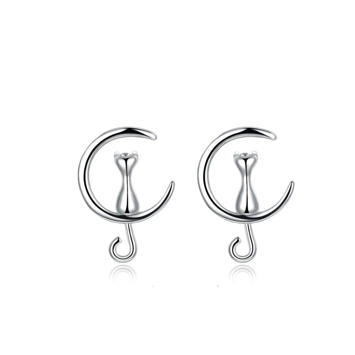 Sterling Silver Cat On Moon Stud Earrings sold by Zulily