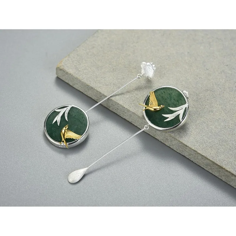 Aventurine & Sterling Silver Bird Branch Circle Drop Earrings sold by Zulily