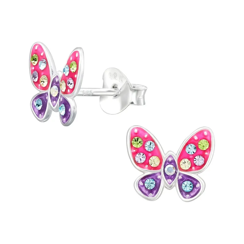 Sterling Silver Pink & Purple Butterfly Stud Earrings with Multi-Colored Cubic Zirconia sold by Zulily