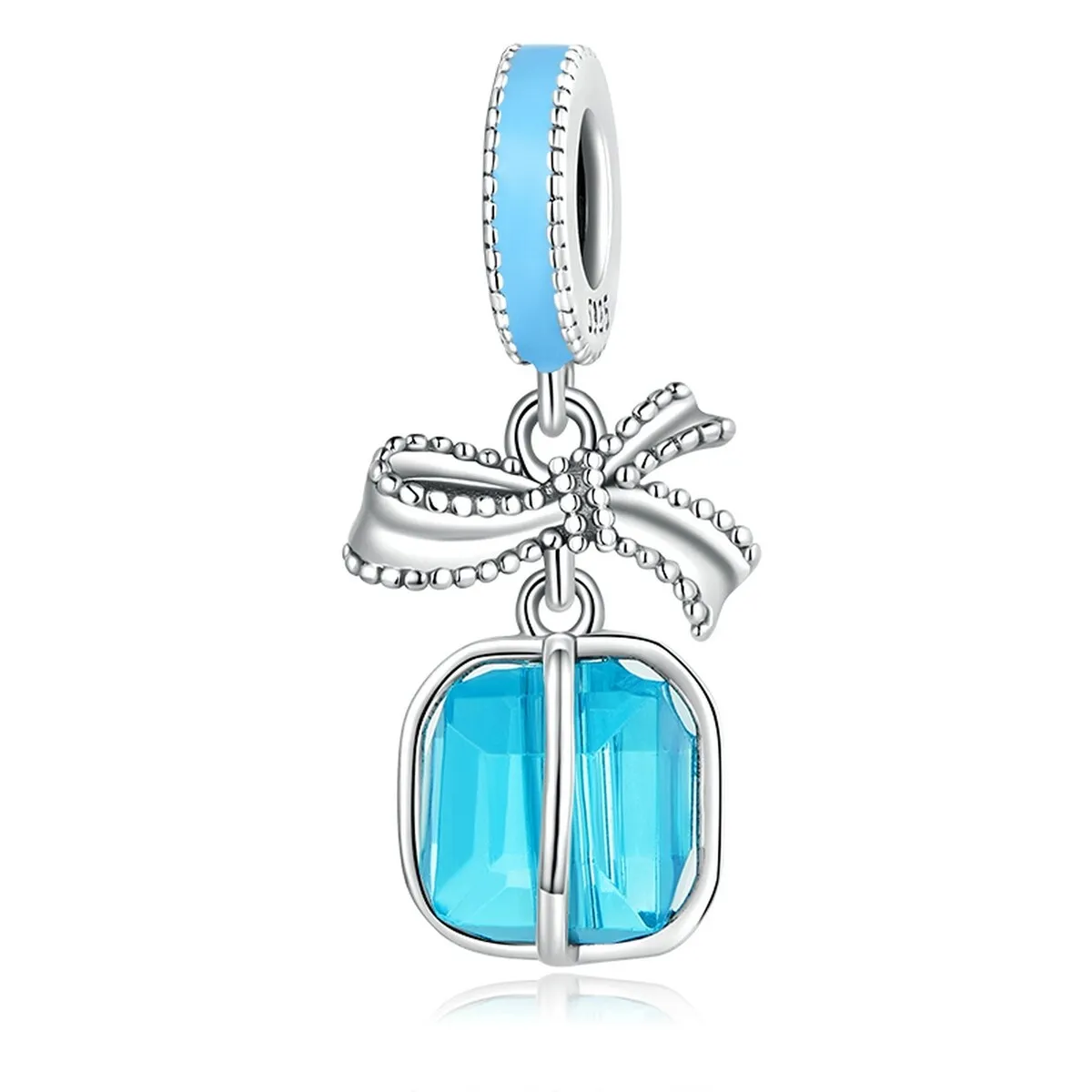 Aqua Blue Cubic Zirconia & Sterling Silver Square & Bow Charm sold by Zulily
