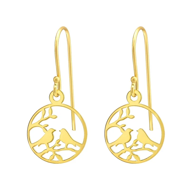 Sterling Silver 18k Gold-Plated Love Bird Circle Drop Earrings sold by Zulily