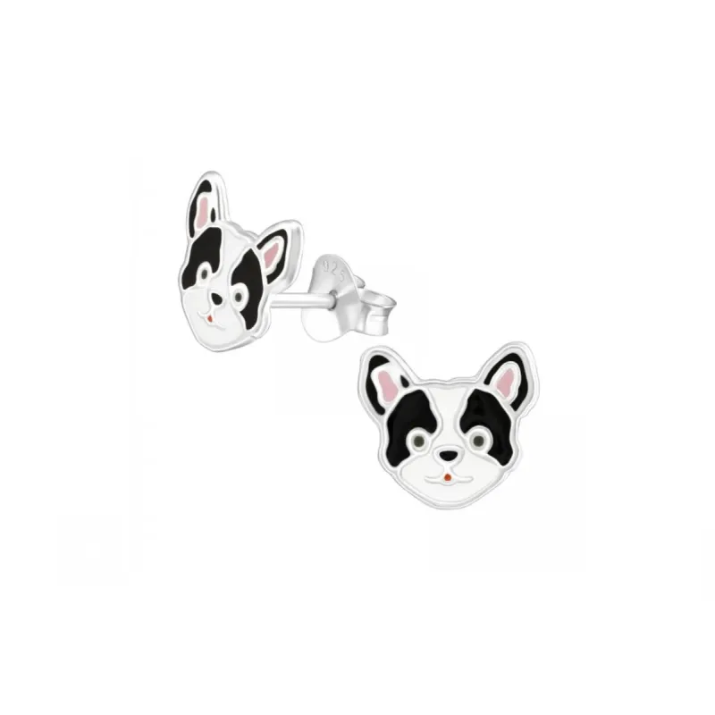 Sterling Silver Cute Black White Dog Stud Earrings sold by Zulily