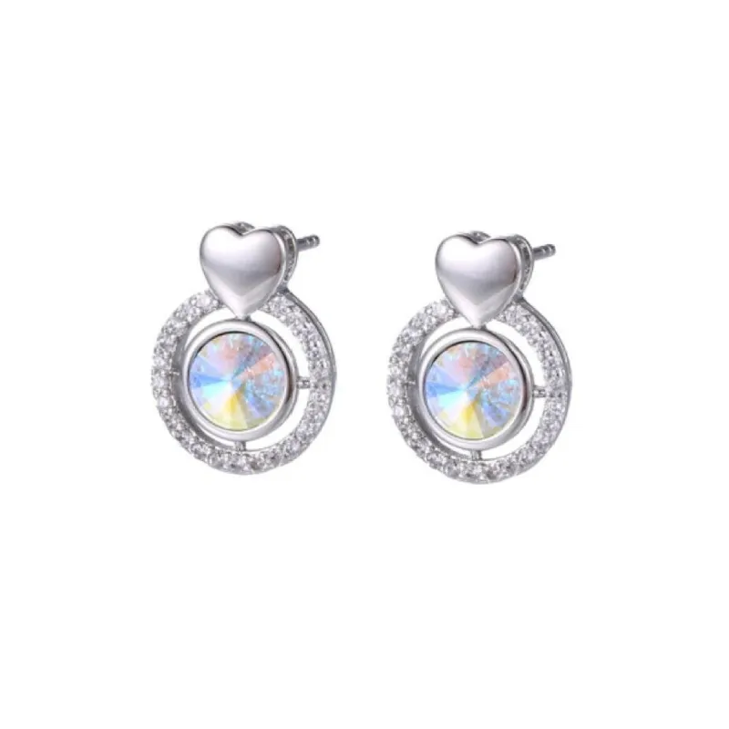 Silvertone Aurora Borealis Circular Heart Stud Earrings - Silvertone Aurora Borealis sold by Zulily