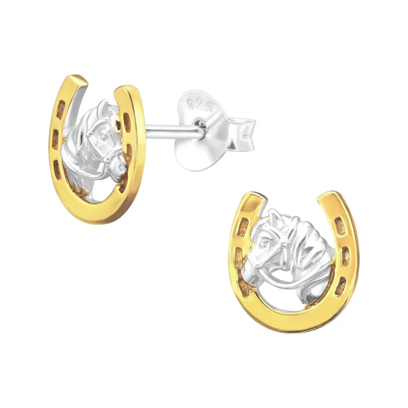 Sterling Silver 18k Gold-Plated Horse Shoe Stud Earrings sold by Zulily