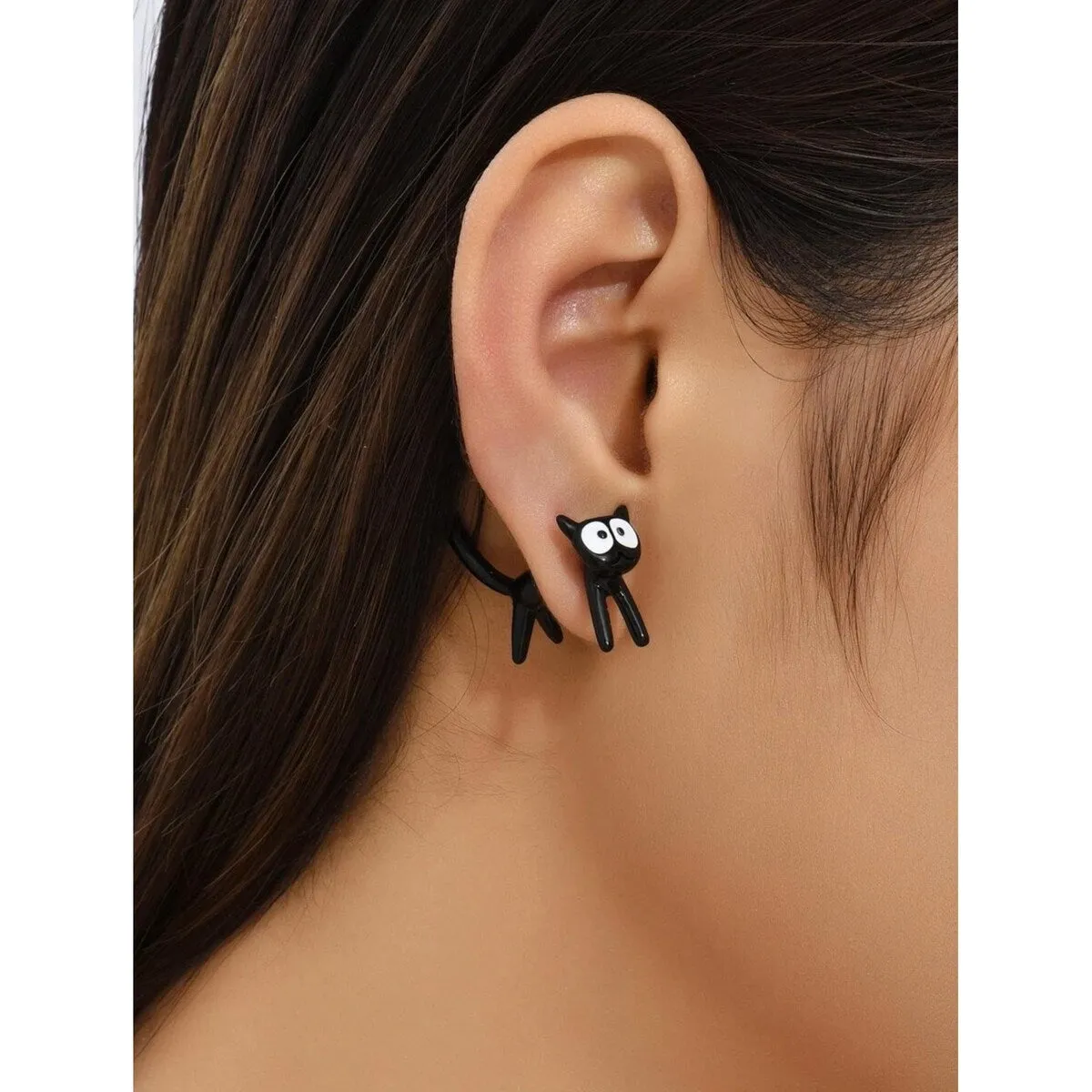 Funny Black Cat Dual Stud Earrings sold by Zulily
