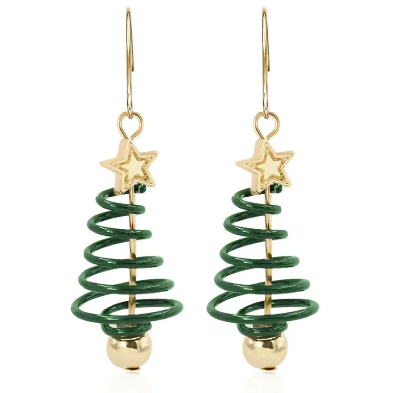 Goldtone & Green Spiraled Christmas Tree Earrings sold by Zulily