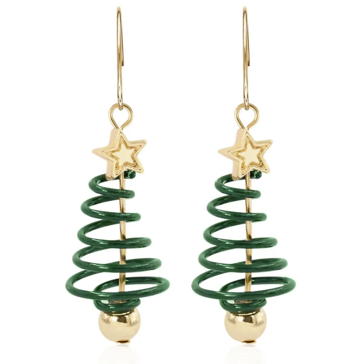 Goldtone & Green Spiraled Christmas Tree Earrings sold by Zulily