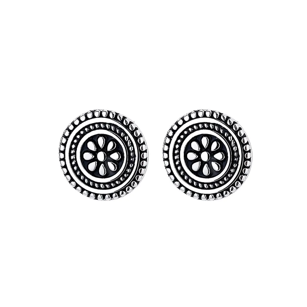 Artisan Bali Filigree Oxidized Floral Stud Earrings in Oxidized Sterling Silver - Black - 8mm D sold by Zulily product image thumbnail 3