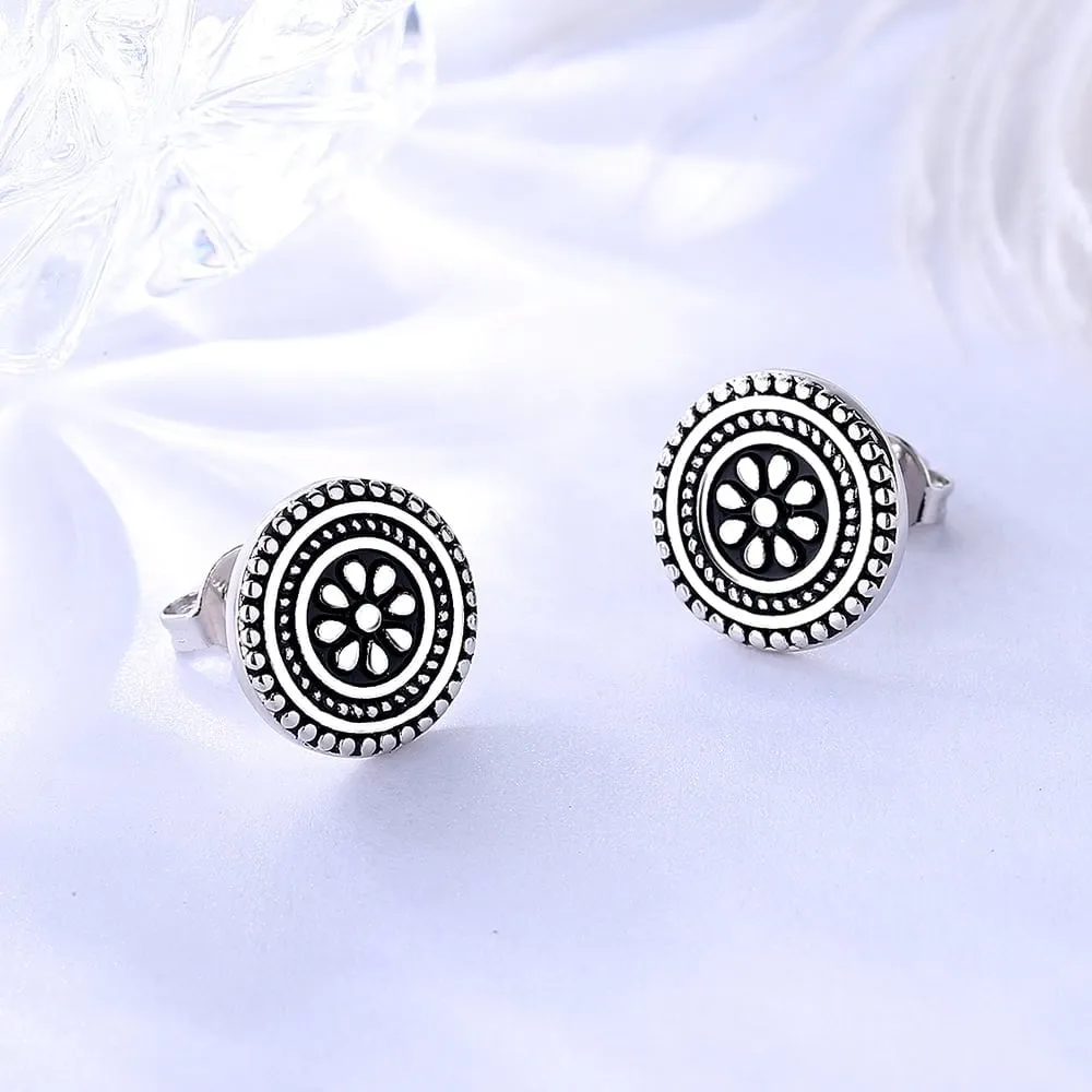 Artisan Bali Filigree Oxidized Floral Stud Earrings in Oxidized Sterling Silver - Black - 8mm D sold by Zulily